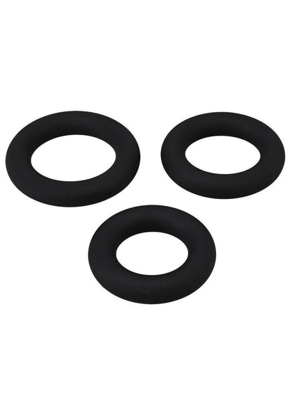 Titanmen Silicone Cushioned Cock Ring - Black - 3 Piece/Set