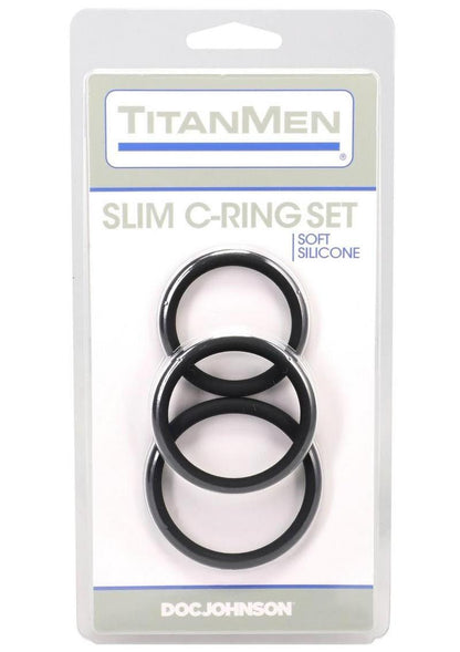 Titanmen Slim Silicone Cock Ring - Black - 3 Piece/Set
