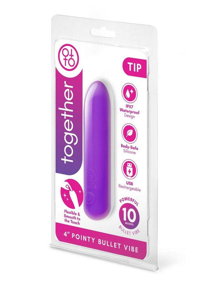Together Tip Pointy Bullet Silicone Rechargeable Vibrator - Purple - 4in