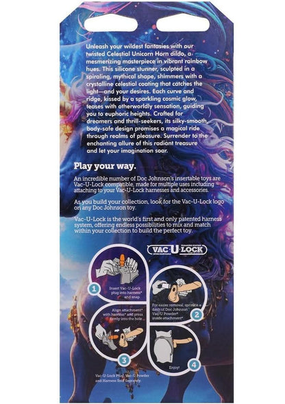 Vac-U-Lock Fantasy Fuckers Celestial Unicorn Horn Glow In The Dark Silicone Dildo