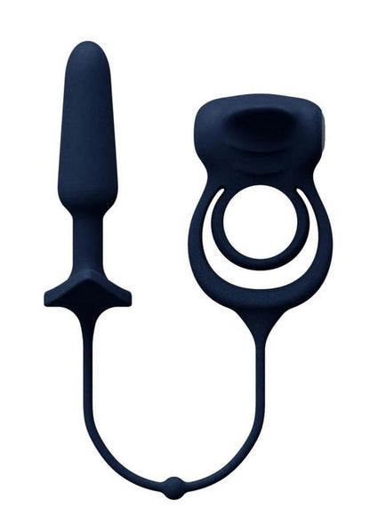 Vedo Humper Rechargeable Silicone Dual C-Ring with Anal Plug - Black - 5in