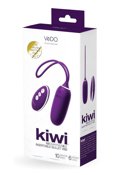 Vedo Kiwi Rechargeable Silicone Insertable Bullet Vibrator with Remote Control - Deep Purple/Purple