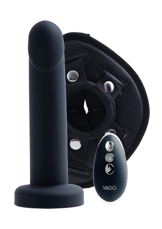 Vedo Strapped Silicone Rechargeable Vibrating Strap-On with Remote Control - Just - Black