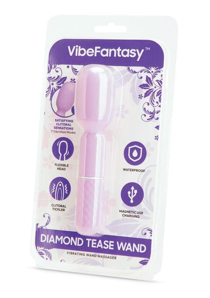 Vibefantasy Diamond Tease Wand Silicone Rechargeable with Stimulator - Lavender