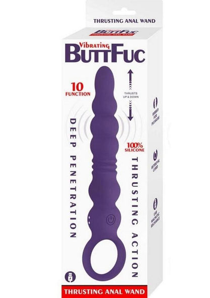 Vibrating Buttfuc Thrusting Rechargeable Silicone Anal Wand - Purple