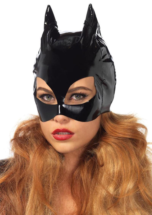 Vinyl Cat Woman Mask - Black - One Size