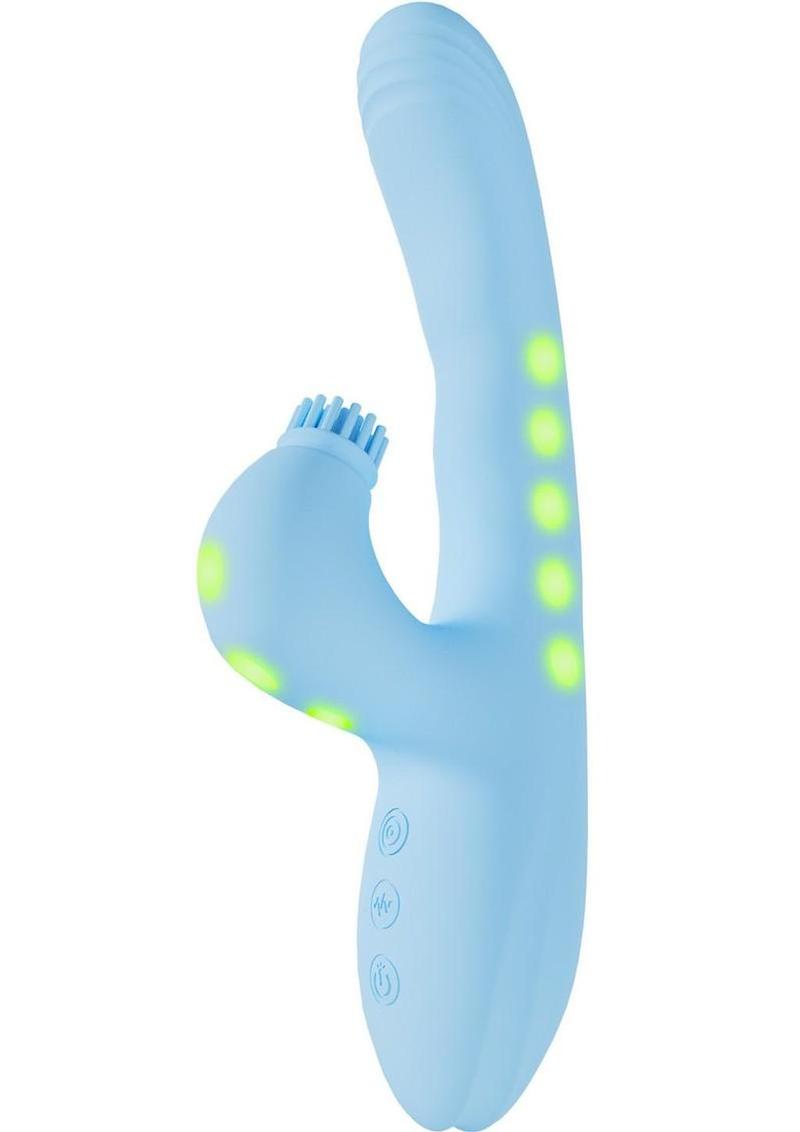 Vive Andria Led Rechargeable Silicone Dual Motor G-Spot Vibrating and Tap Clit Stimulator - Blue