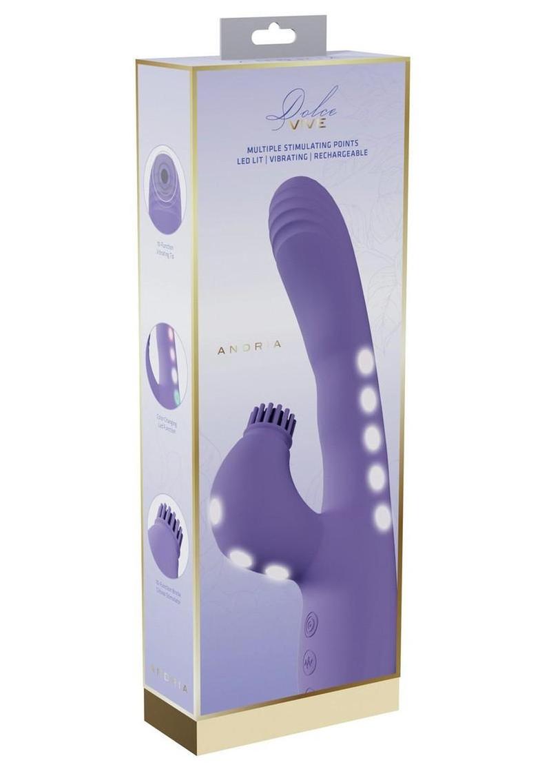 Vive Andria Led Rechargeable Silicone Dual Motor G-Spot Vibrating and Tap Clit Stimulator - Lavender