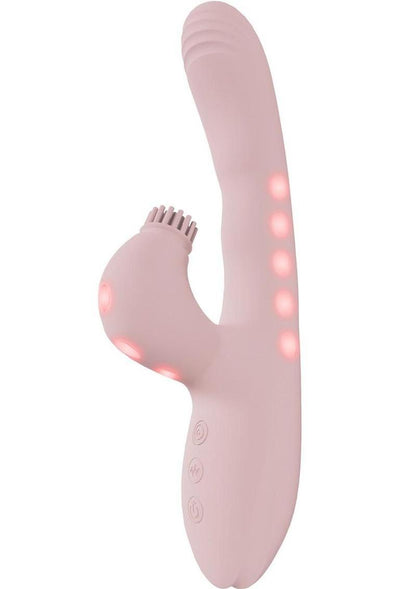 Vive Andria Led Rechargeable Silicone Dual Motor G-Spot Vibrating and Tap Clit Stimulator - Pink