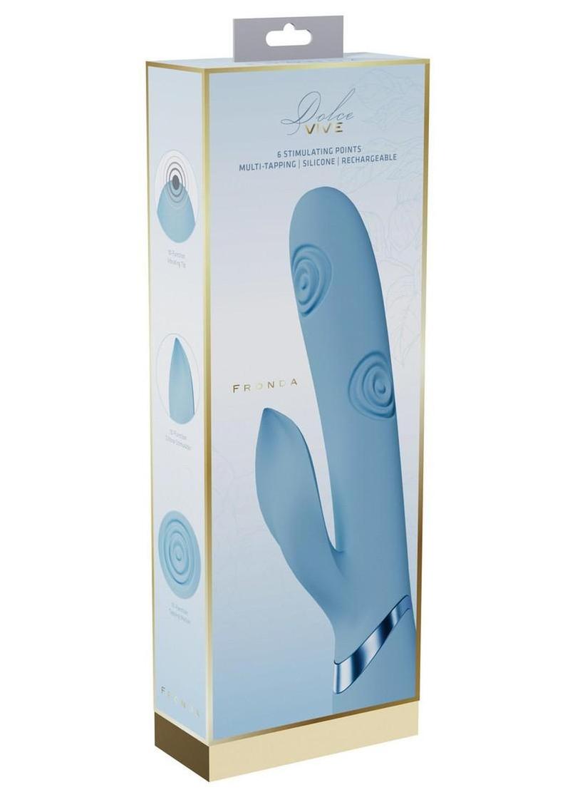Vive Fronda Silicone Rechargeable Triple Motor G-Spot Vibrating and Tapping Leaf Clit Stimulator - Blue