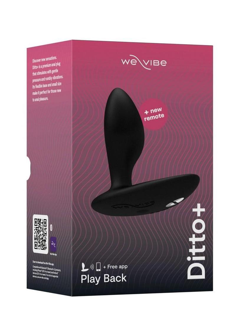 We-Vibe Ditto+ App Compatible Vibrating Rechargeable Silicone Butt Plug with Remote Control - Satin - Black