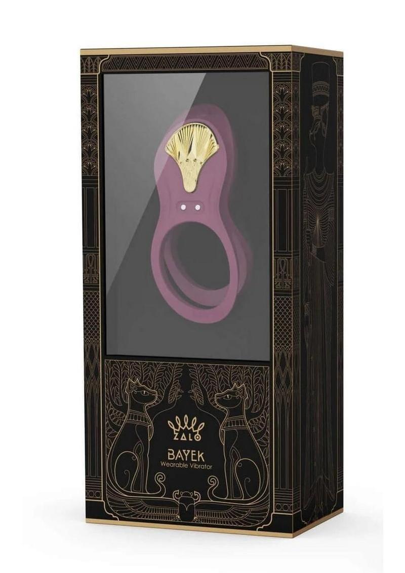 Zalo Bayek Rechargeable Silicone App Compatible Vibrating Couples Ring - Gold/Purple