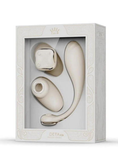 Zalo Deya Rechargeable Silicone App Compatible Wearable Vibrator - Gold/White - Set
