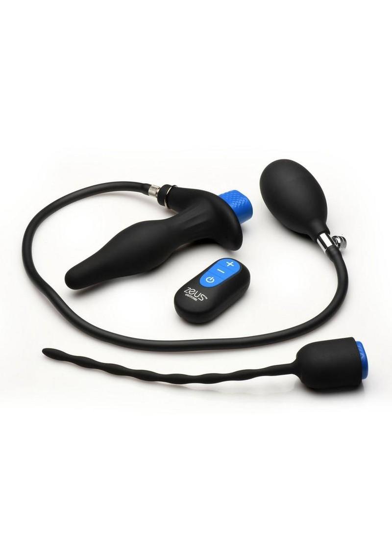 Zeus Electrosex Inflatable Anal Plug and Urethral Sound E-Stim Kit - Black - 3 Piece