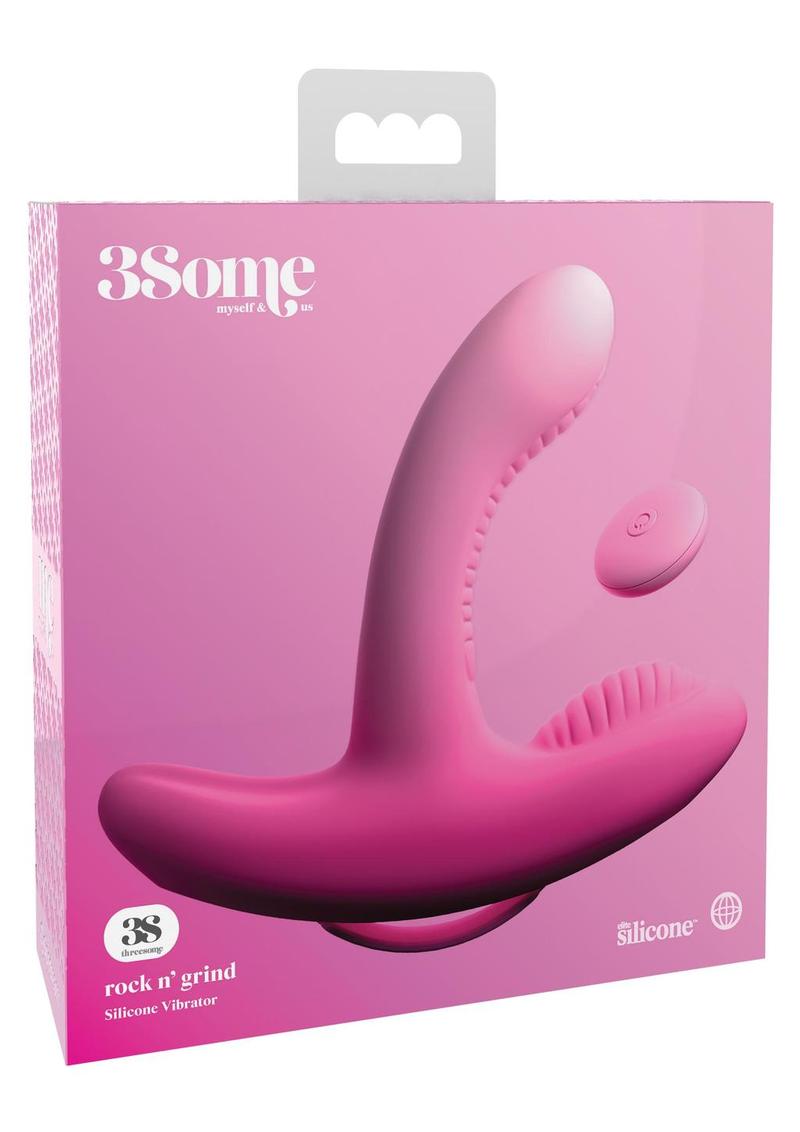 3Some Rock N Grind Silicone Rechargeable Vibrator with Remote Control - Pink