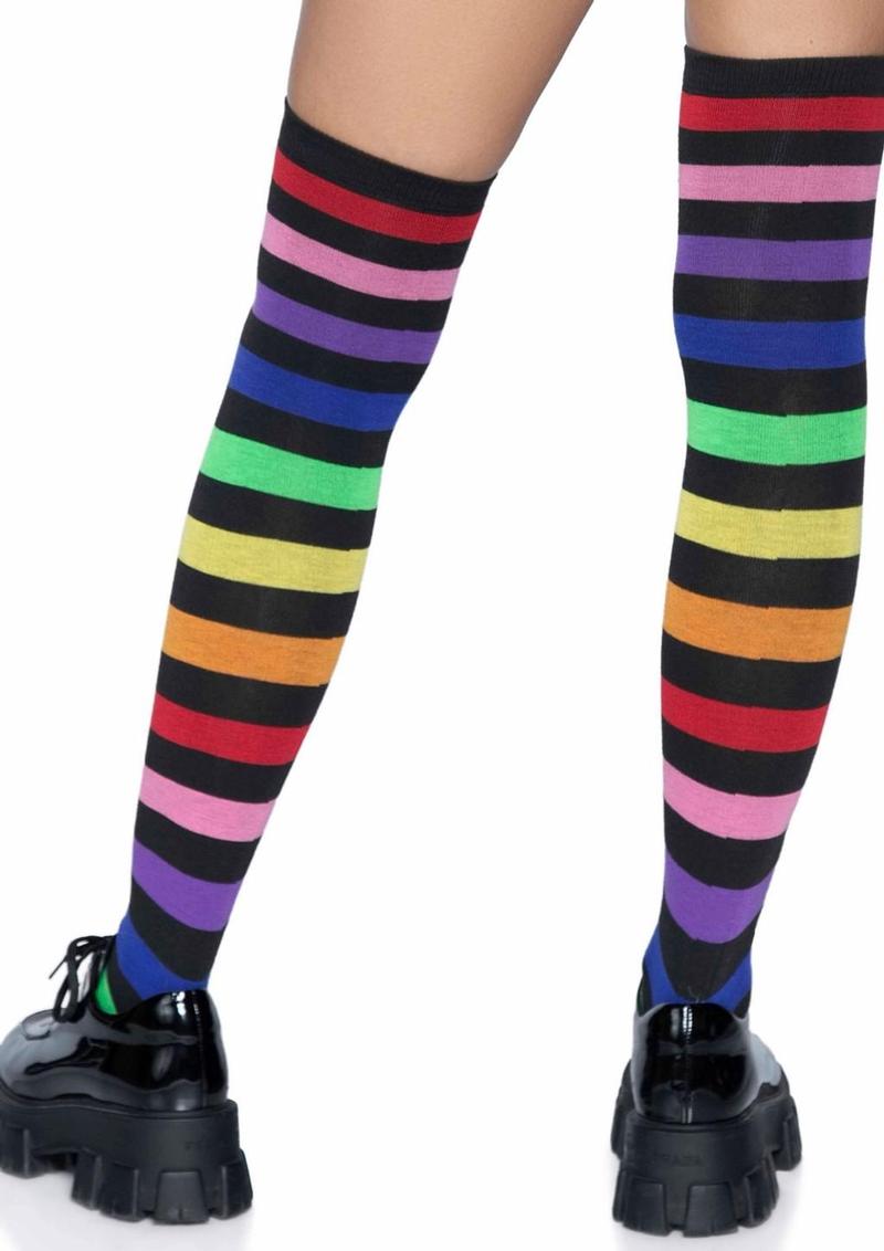 Acrylic Rainbow Stripe Thigh High Socks - Multicolor - One Size