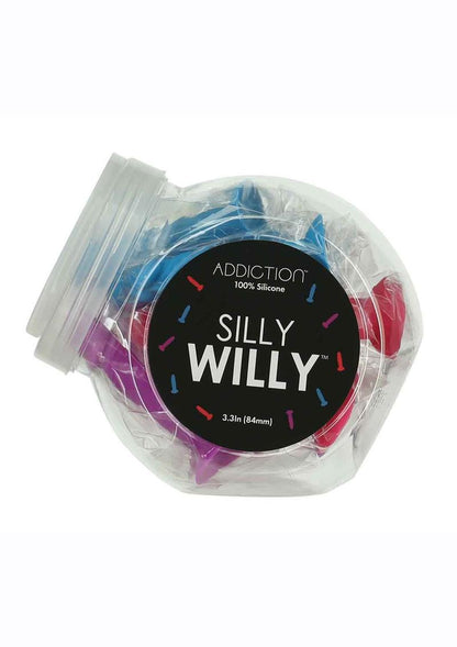 Addiction Silly Willy Silicone Mini Dongs - Assorted Colors - 3.3in - 12 Per Bowl