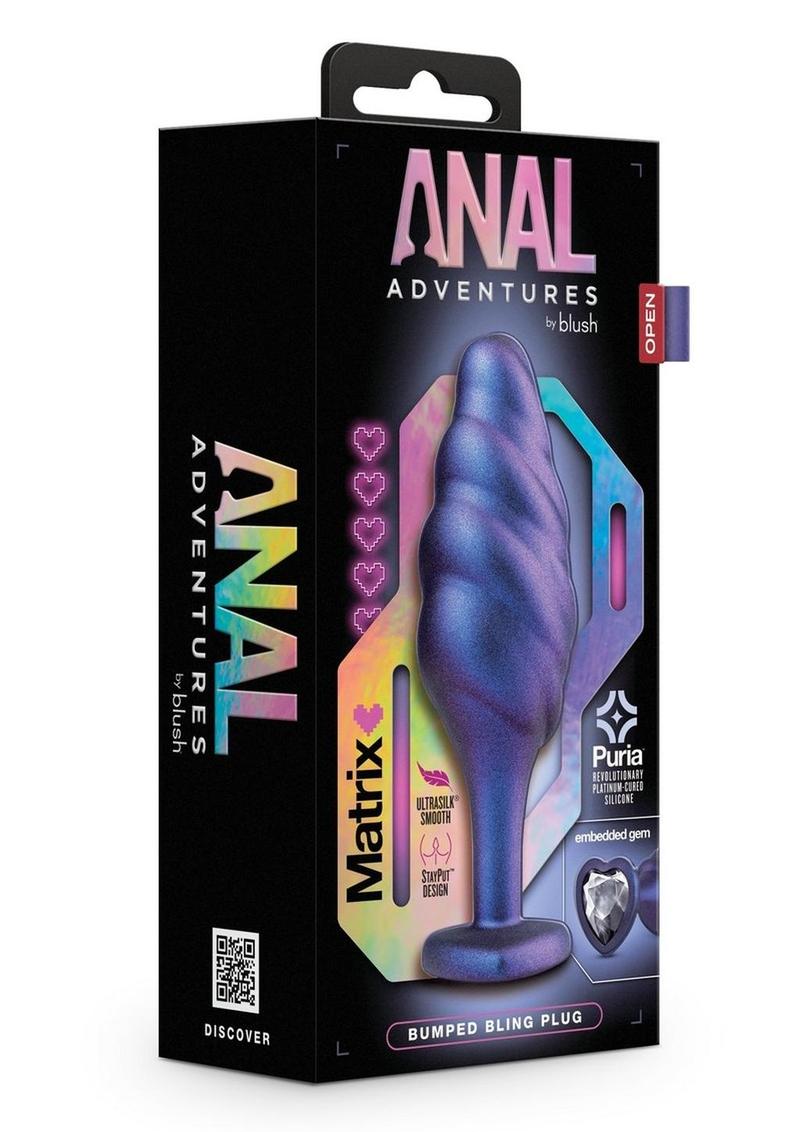 Anal Adventuers Matrix Bumped Bling Silicone Plug - Blue/Sapphire