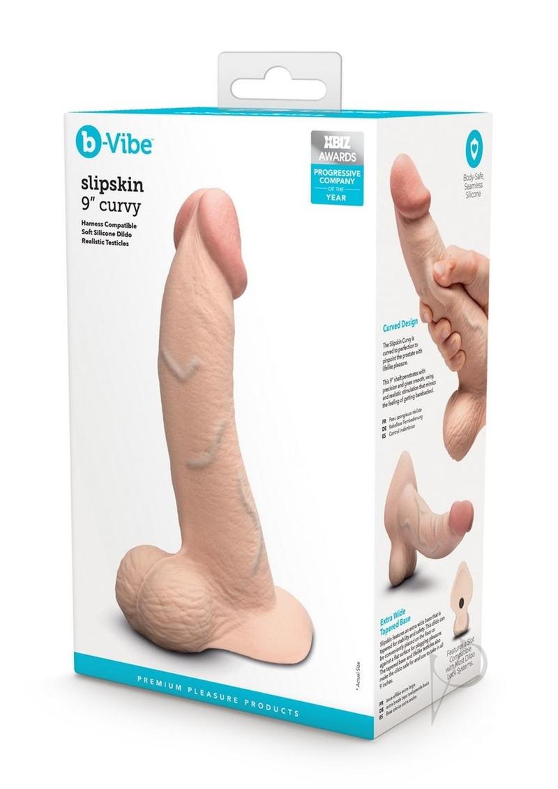 B-Vibe Slipskin Realistic Silicone Curved Dildo - Vanilla - 9in