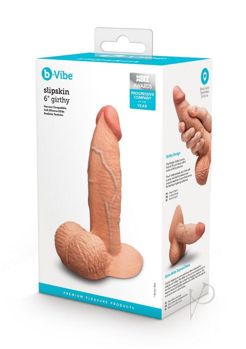 B-Vibe Slipskin Realistic Silicone Girthy Dildo - Caramel - 6in