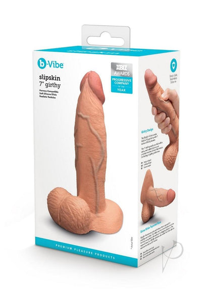 B-Vibe Slipskin Realistic Silicone Girthy Dildo - Caramel - 7in