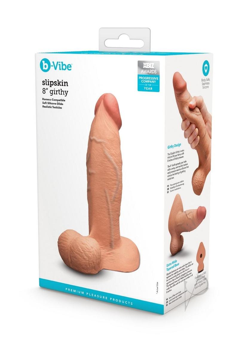 B-Vibe Slipskin Realistic Silicone Girthy Dildo - Caramel - 8in