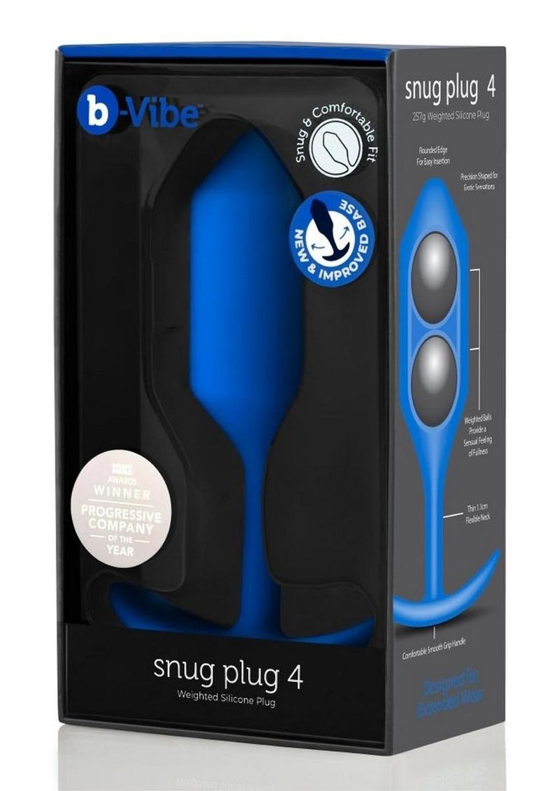 B-Vibe Snug Plug 4 Silicone Weighted Anal Plug - Blue/Navy