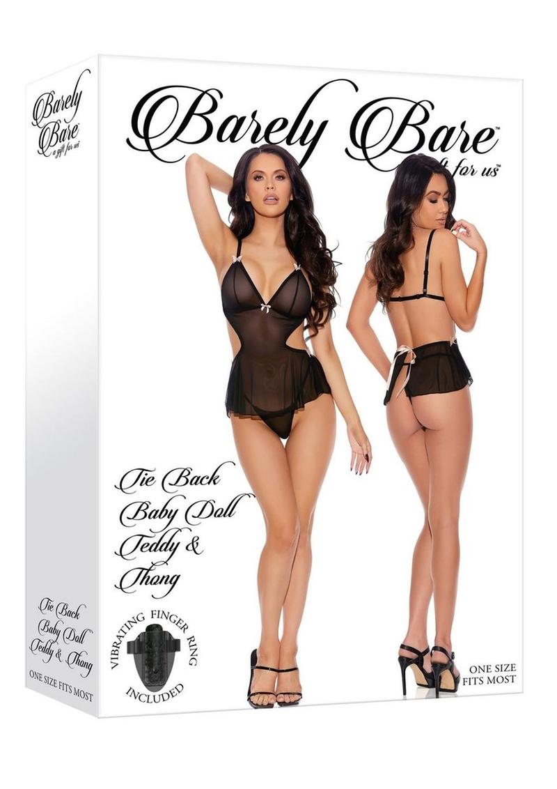 Barely Bare Tie-Back Baby Doll Teddy and Thong - Black - One Size