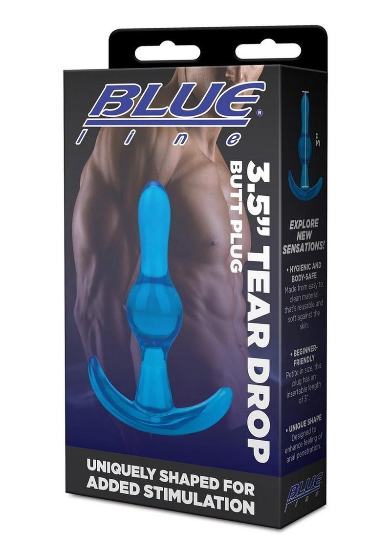 Blue Line Tear Drop Butt Plug - Blue - 3.5in