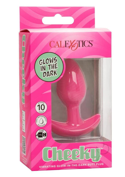 Cheeky Rechargeable Silicone Glow In The Dark Butt Plug - Glow In The Dark/Pink