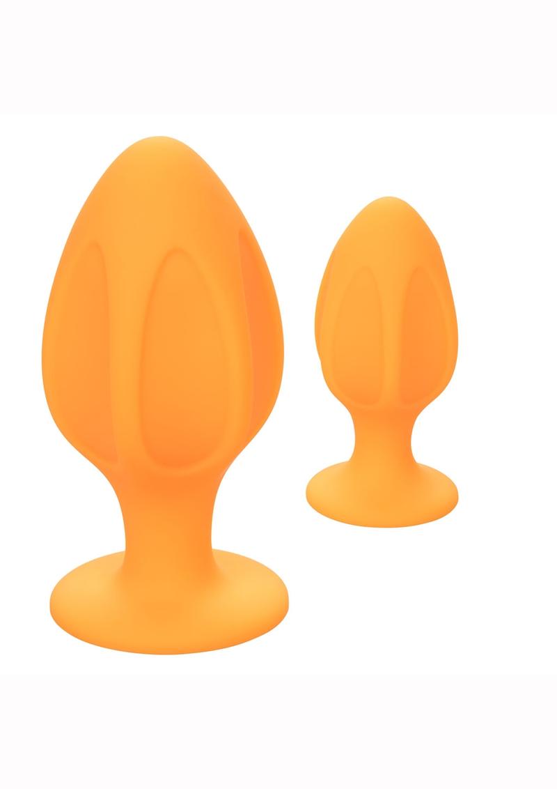 Cheeky Silicone Textured Anal Plugs - Orange - Large/Small - Set Of 2