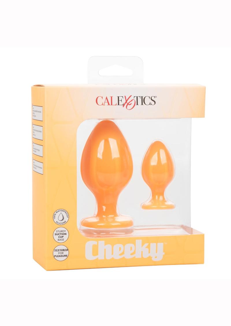 Cheeky Silicone Textured Anal Plugs - Orange - Large/Small - Set Of 2