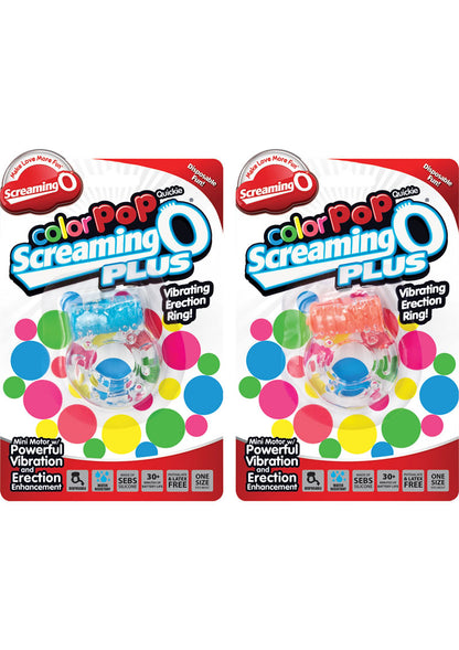 Color Pop Quickie Screaming O Plus Silicone Vibrating Cock Ring - Assorted Colors - 12 Each Per Case