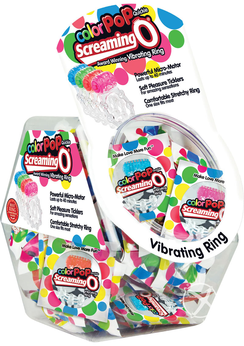 Color Pop Quickie Screaming O Vibrating Ring Silicone Cock Rings - Assorted Colors - 48 Each Per Bowl
