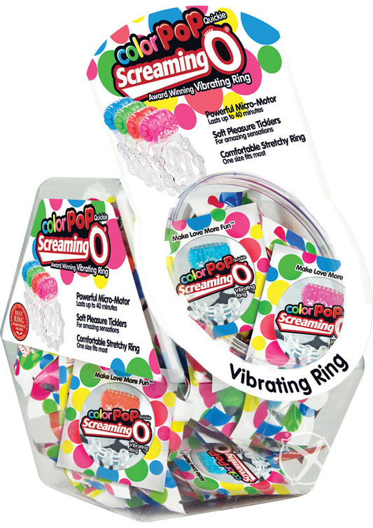 Color Pop Quickie Screaming O Vibrating Ring Silicone Cock Rings - Assorted Colors - 48 Each Per Bowl