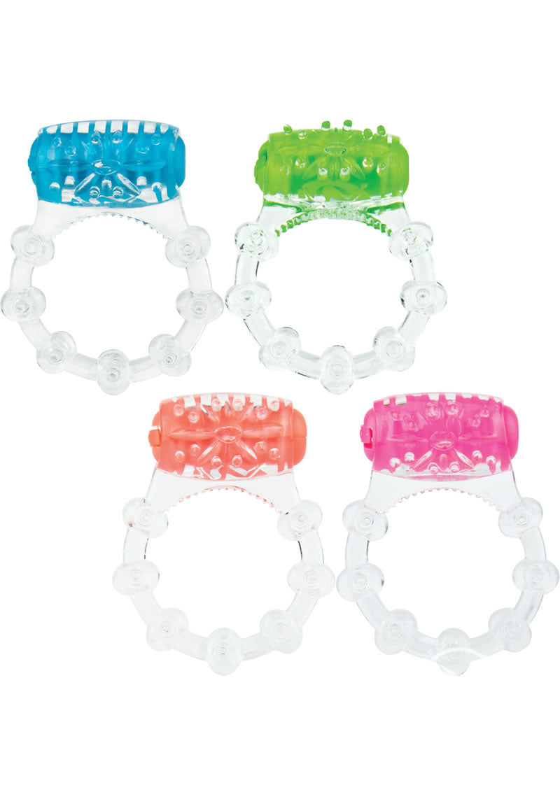 Color Pop Quickie Screaming O Vibrating Ring Silicone Cock Rings - Assorted Colors - 48 Each Per Bowl