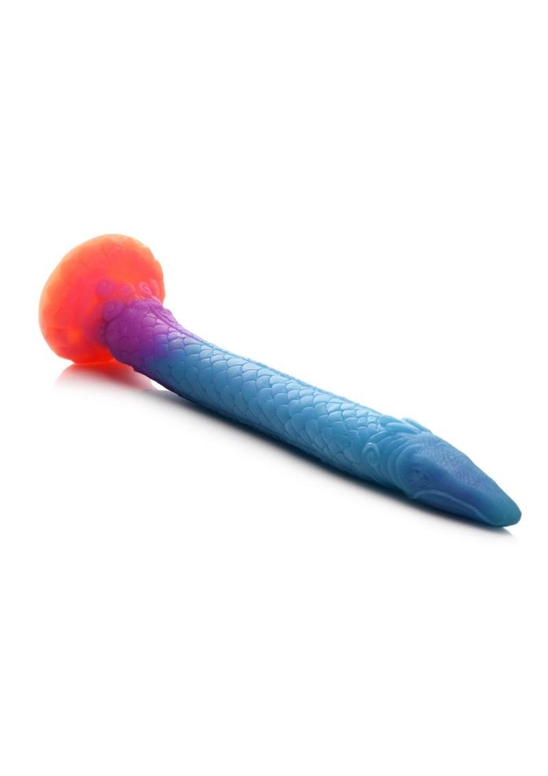 Creature Cocks Makara Glow In The Dark Silicone Snake Dildo - Orange/Purple/Blue Glitter