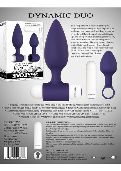 Dynamic Duo Rechargeable Silicone Vibrating Butt Plug