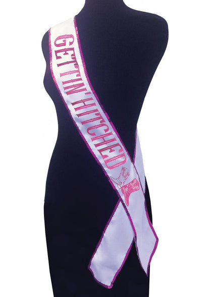 Gettin Hitched Bride Party Sash Glitter - Pink/White