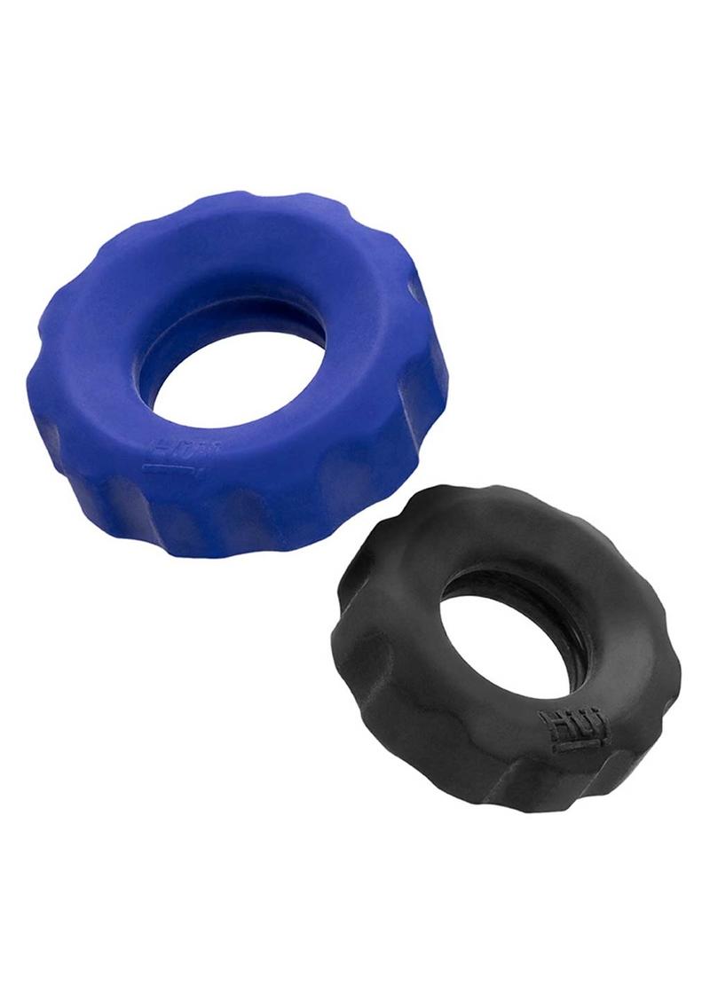 Hunkyjunk Cog Silicone Cock Ring - Assorted Colors/Black/Blue - 2 Pack