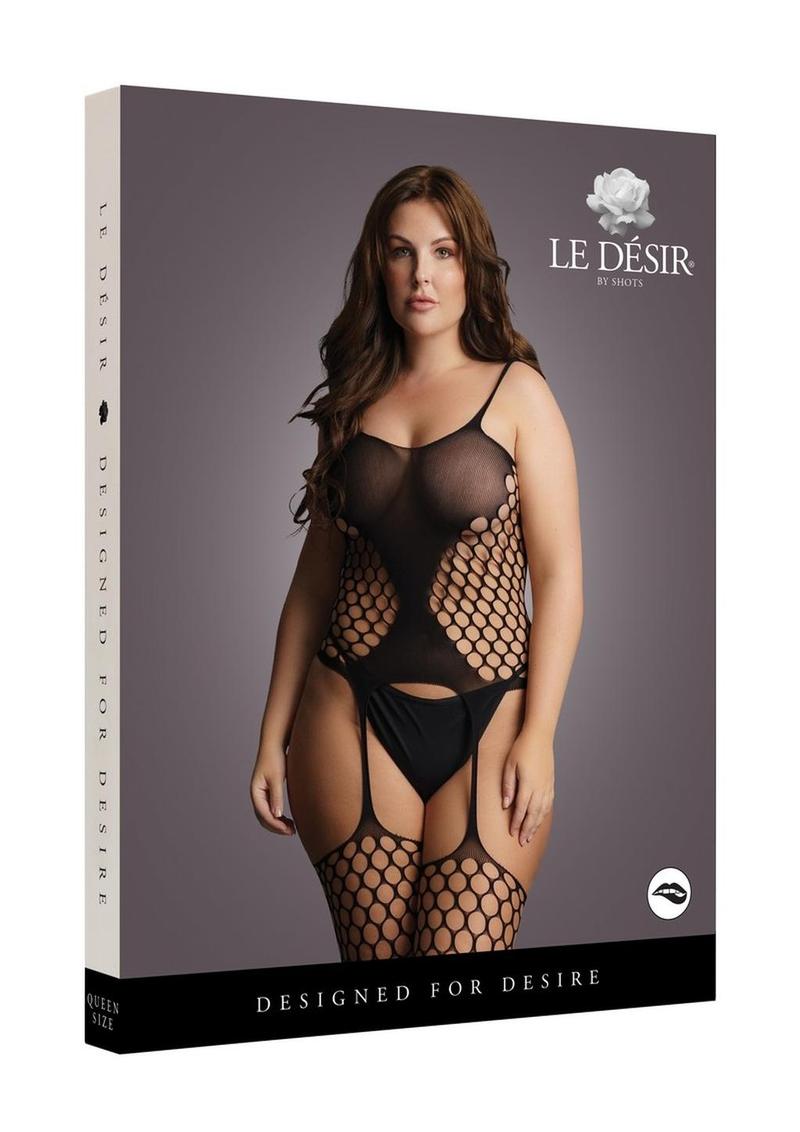 Le Desir Fence Net Suspender Bodystocking - Black - Queen