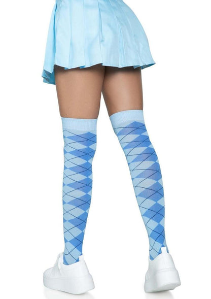 Leg Avenue Argyle Knit Over The Knee Socks - Blue - One Size