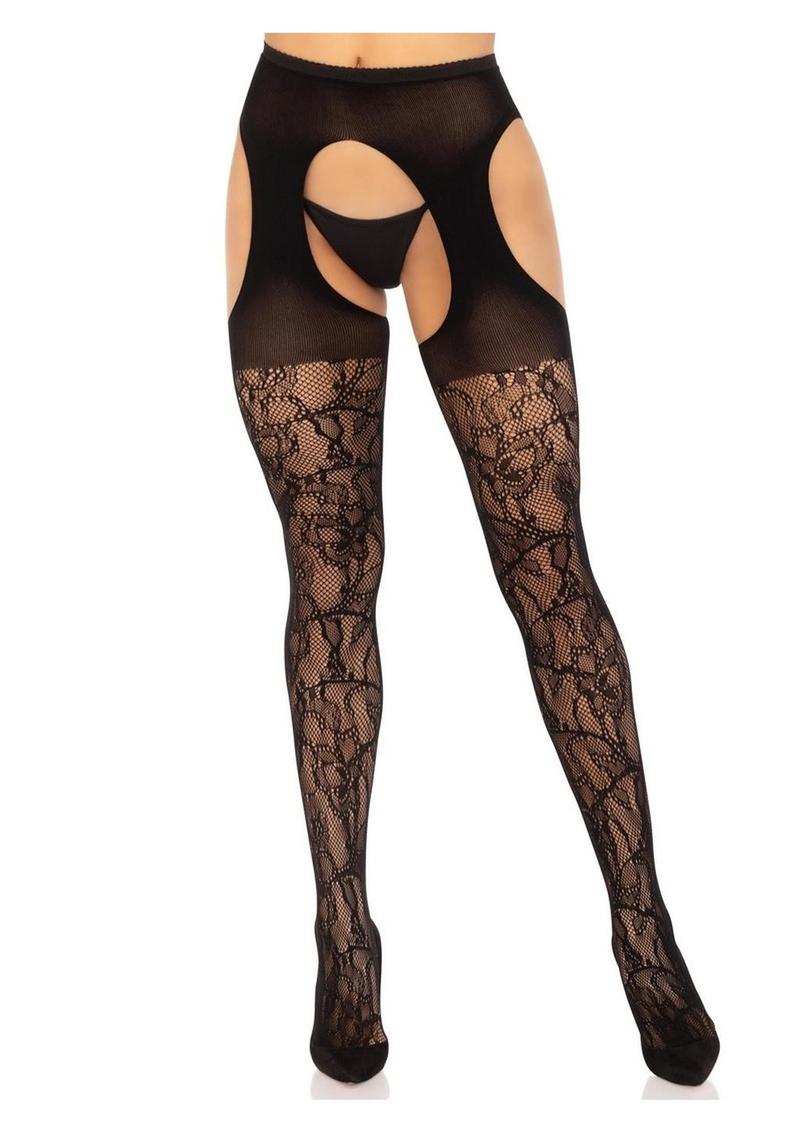 Leg Avenue Eyelet Rose Suspender Hose