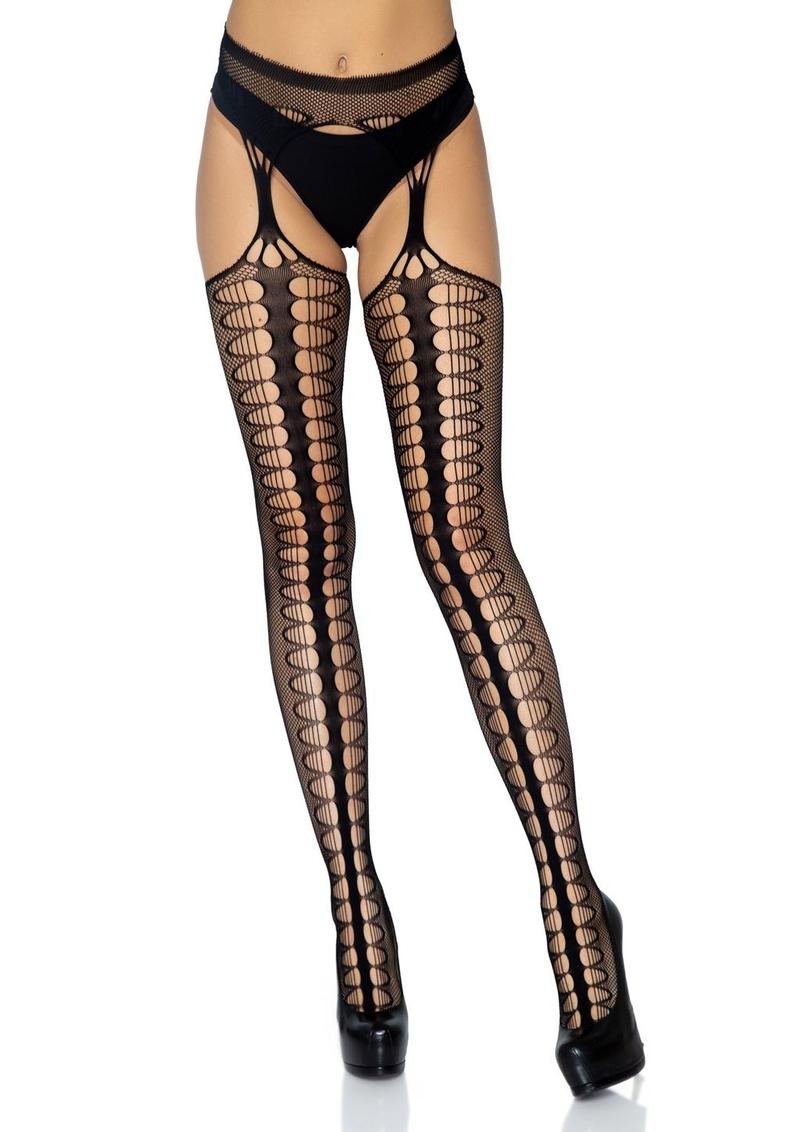 Leg Avenue Scale Net Suspender Hose - Black - One Size