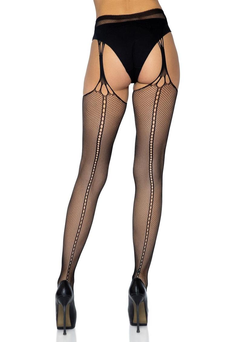 Leg Avenue Scale Net Suspender Hose - Black - One Size