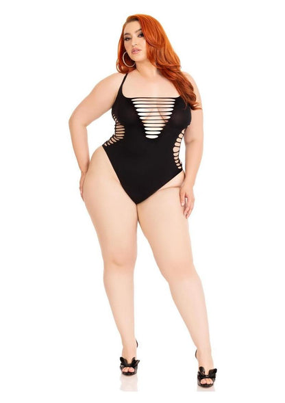 Leg Avenue Seamless Shredded Racer Back Thong Bodysuit - 1x-2x