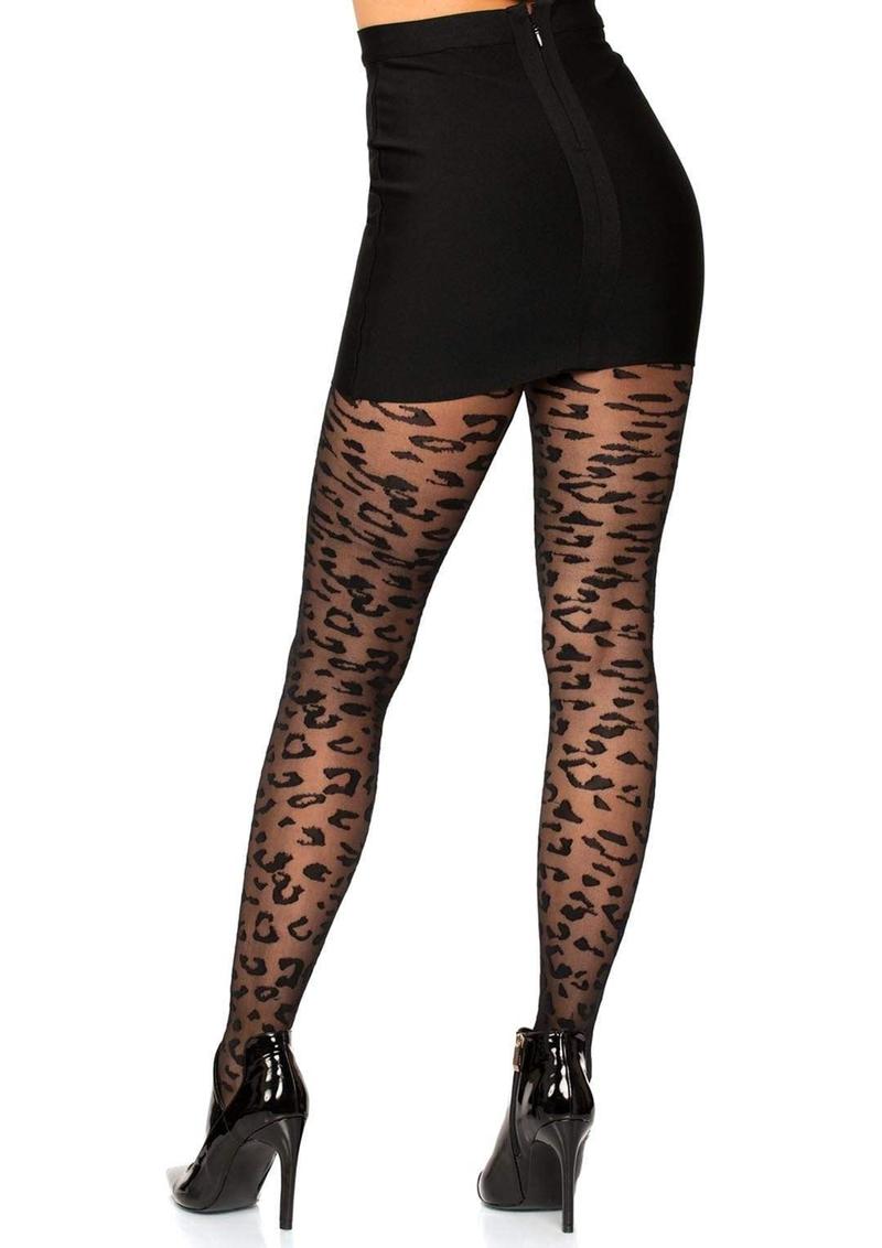 Leg Avenue Sheer Leopard Tights - Animal Print/Black - One Size