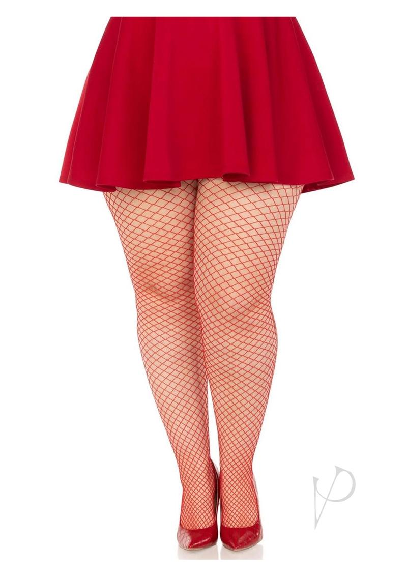 Leg Avenue Spandex Industrial Net Tights - 1x-2x - Red