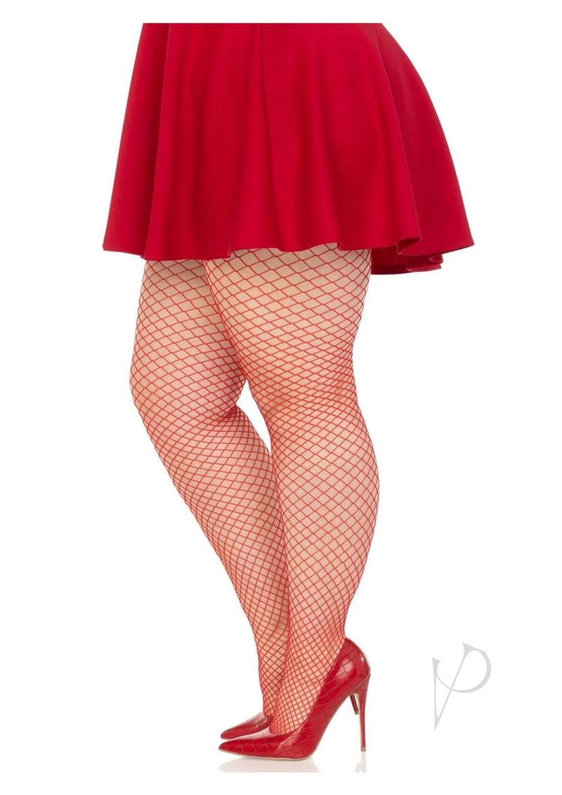 Leg Avenue Spandex Industrial Net Tights - 1x-2x - Red