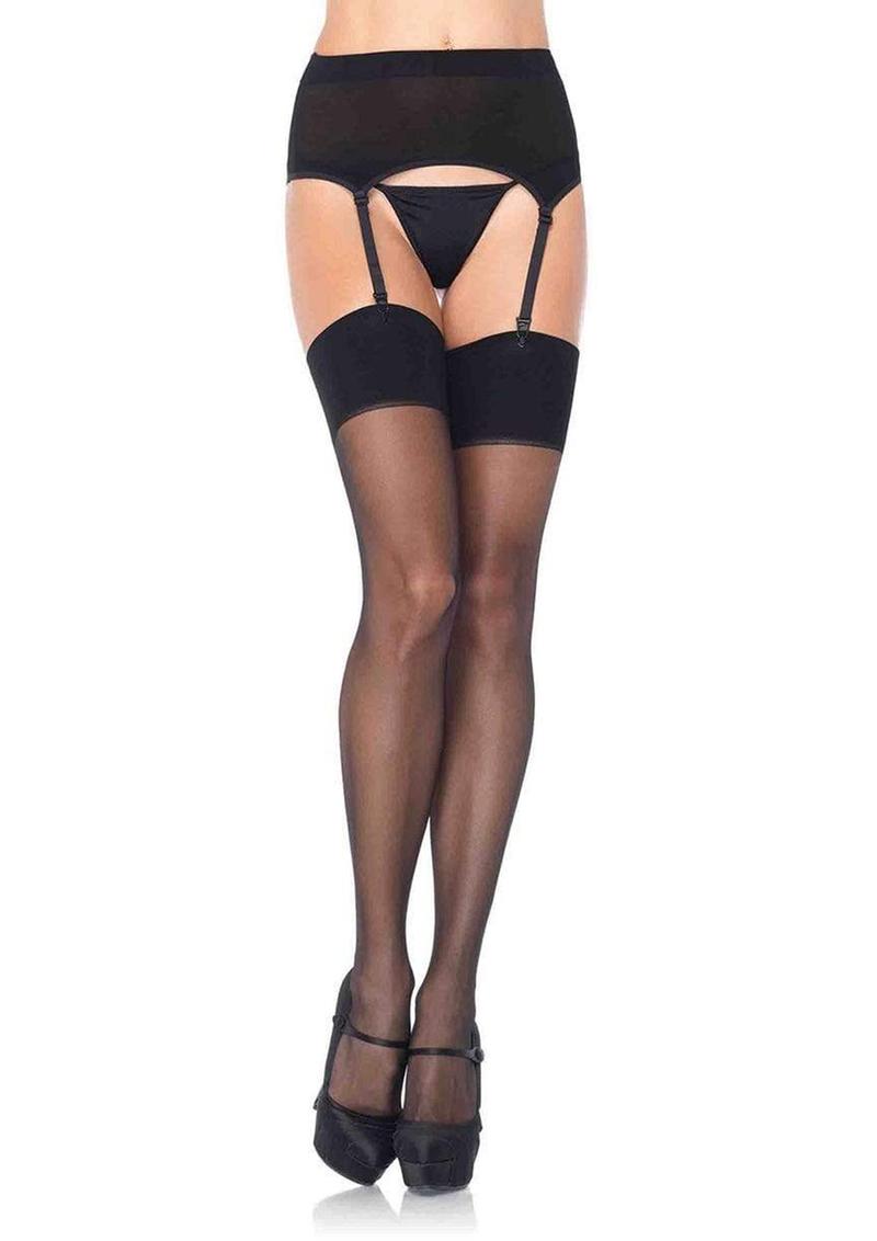 Leg Avenue Spandex Sheer Garter Belt and Stocking - Black - One Size - 2pc